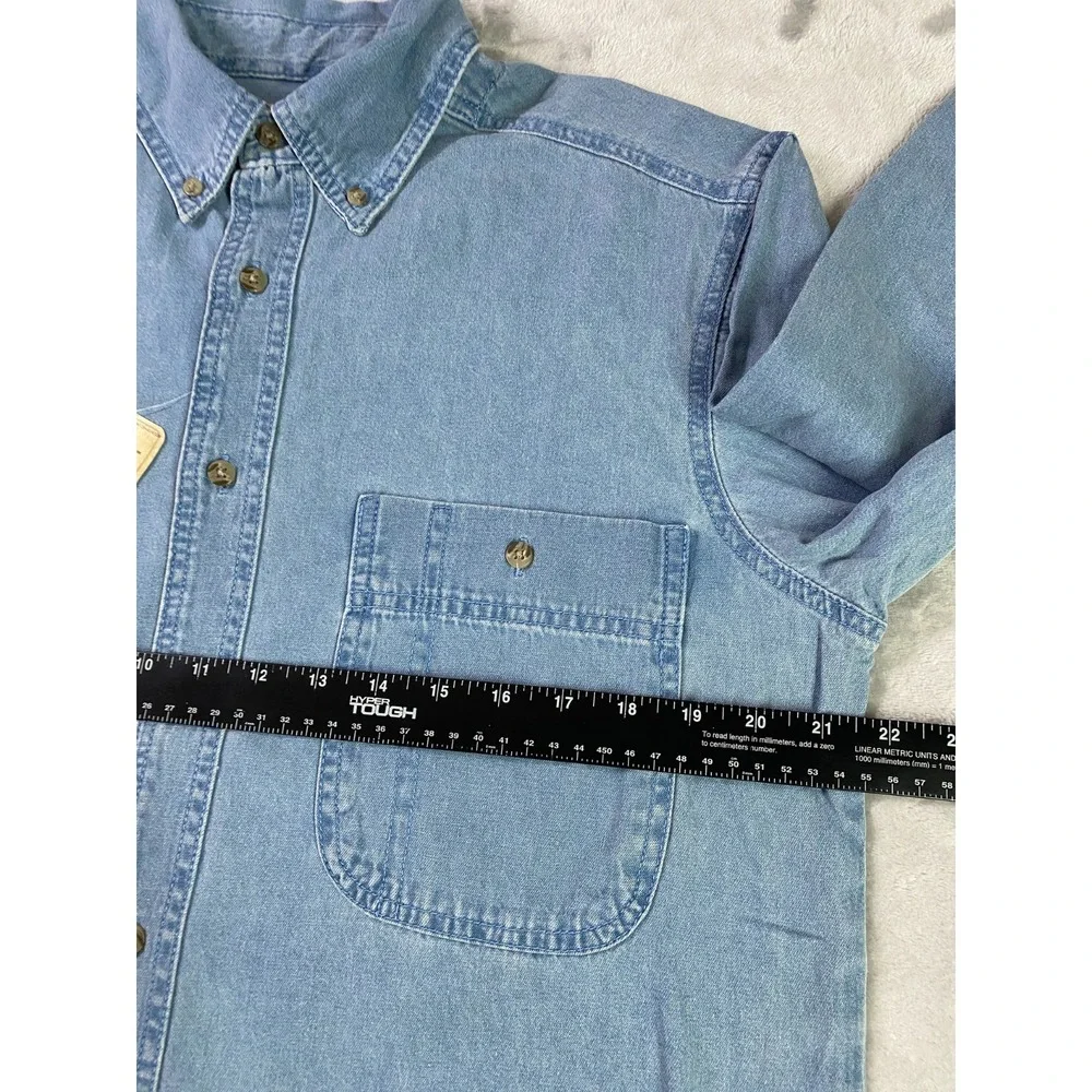 Wrangler Rugged Wear Button Down Men MED‎ Light Wash Blue 10RAL08DM Denim Shirt